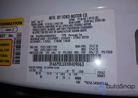 2017 Ford Fusion Hybrid Se from USA, damaged, VIN 3FA6P0LUXHR409063